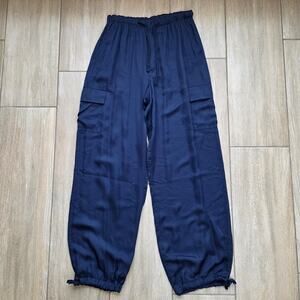 PINK Victoria's Secret Parachute Cargo Pants Women M Navy Baggy Wide Leg Y2K